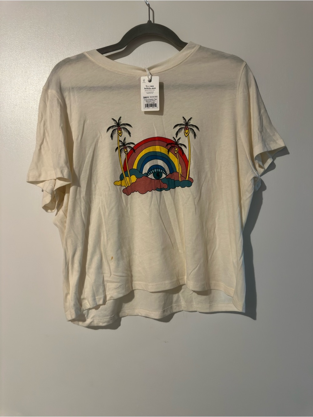 Marine Layer Cream Short Sleeve Tee with Rainbow & Palm Graphic